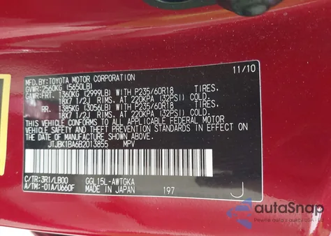 2011 Lexus Rx 350 z USA, uszkodzony, nr VIN JTJBK1BA6B2013855